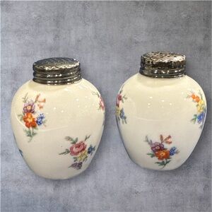 Haviland salt and pepper shakers- Floral with Silver Tops